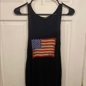 Black tank top with embroidered American flag